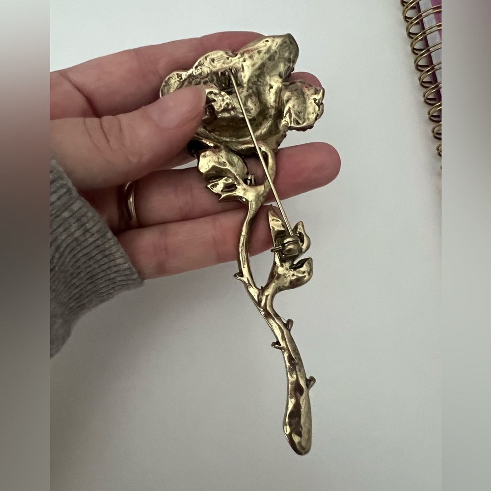 VINTAGE ROSE LARGE RHINESTONE BROOCH - Picture 6 of 6